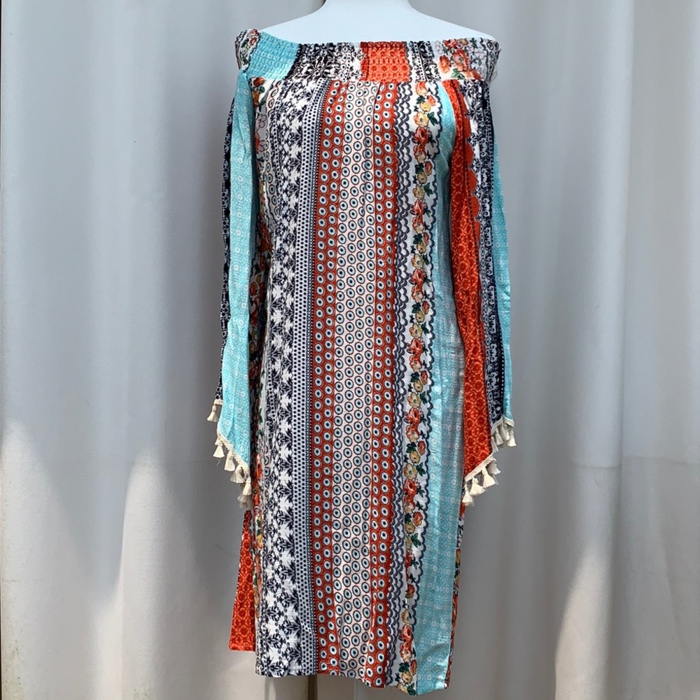 Military Hippie Off The Shoulder Dress